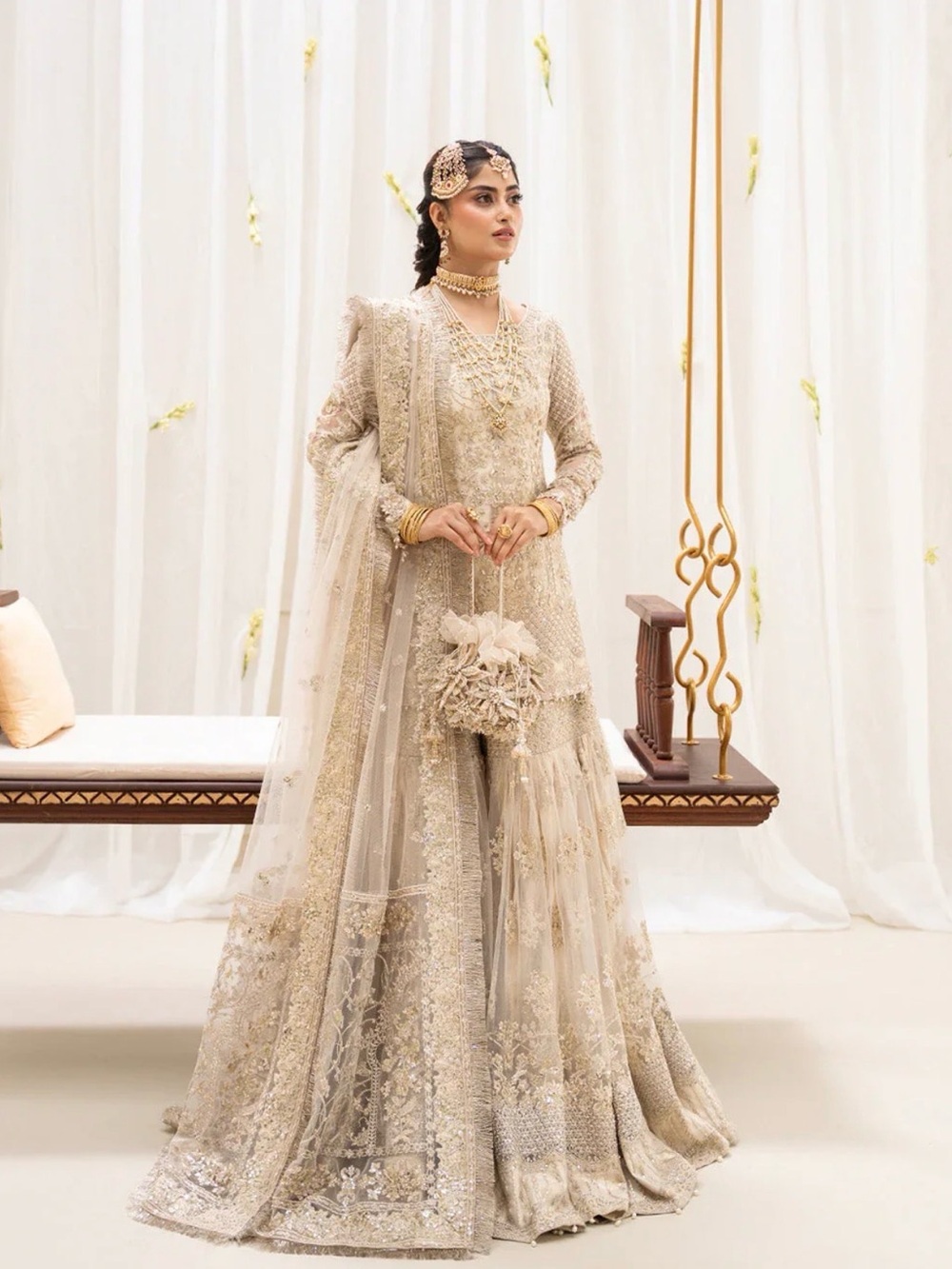 Elegant Ivory-Beige Embellished Bridal Dress